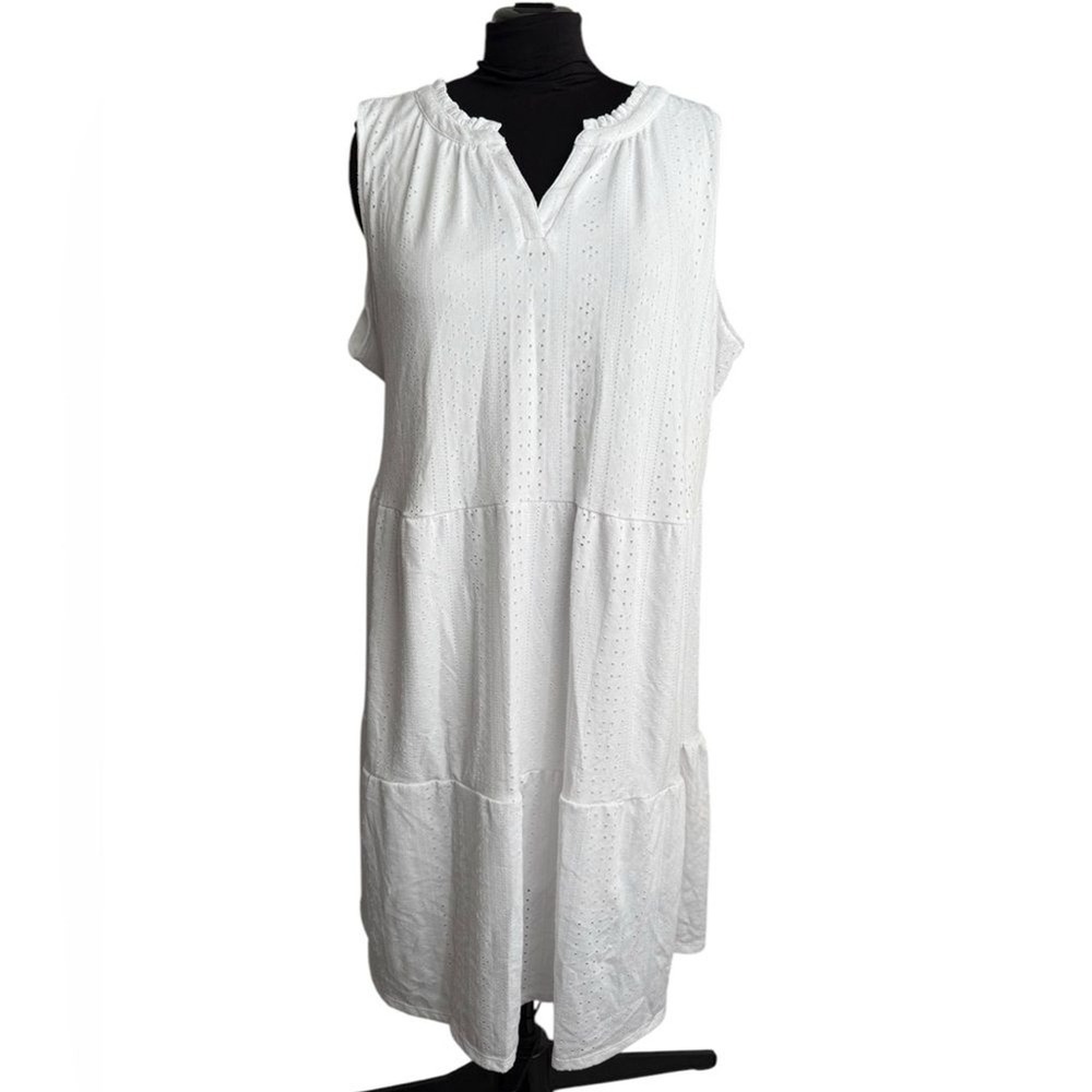 Croft & Barrow White Eyelet Tiered Midi Dress Sleeveless Ruffle Neck Plus 3X